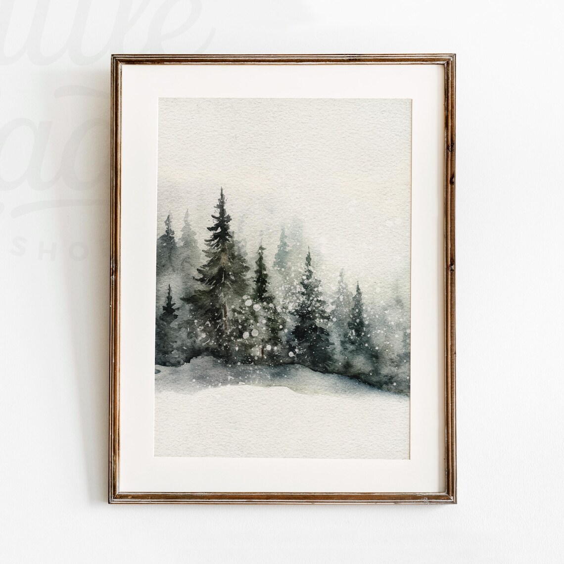 Christmas Winter Forest Watercolor Art Print