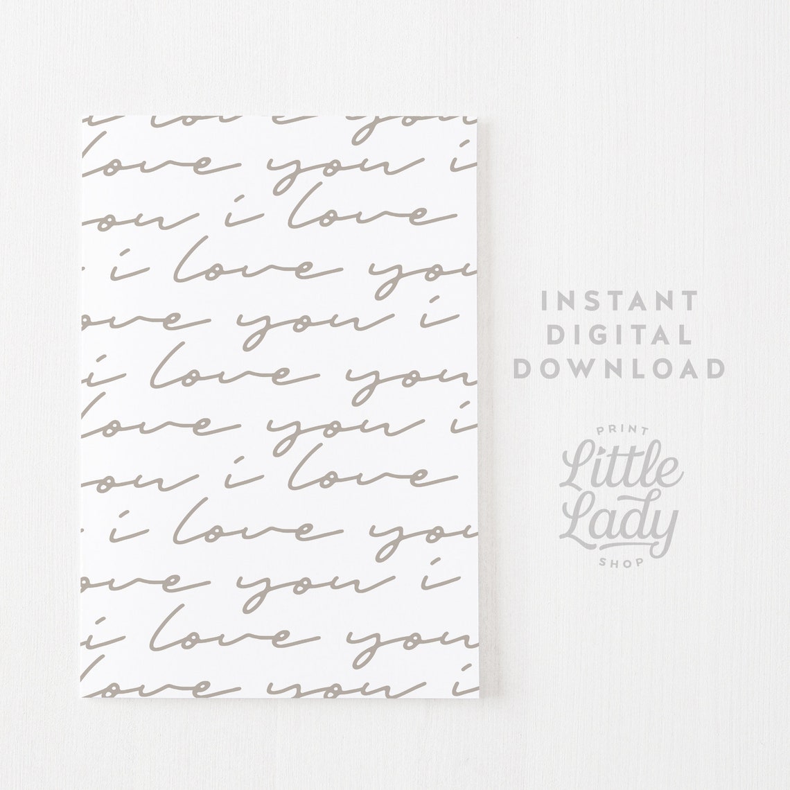 I Love You Script Pattern Calligraphy Nursery Wedding Wall Art Print - Image 4