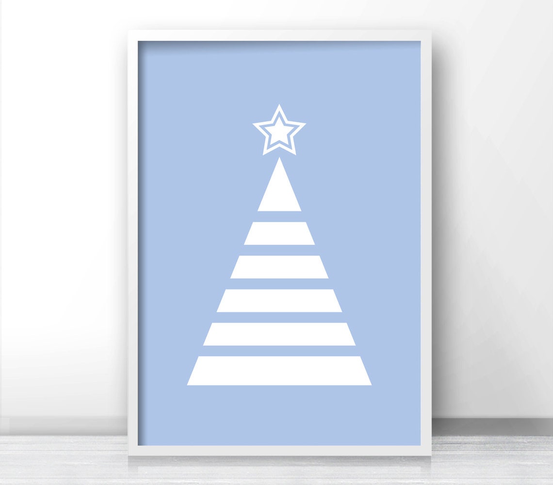 Blue Geometric Striped Christmas Tree With White Star Holiday Print - Image 3