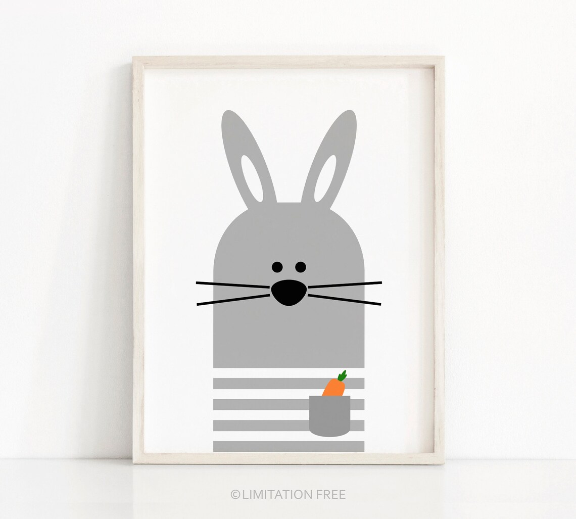 Bunny Nursery Art Print, Gray Kids Room Decor