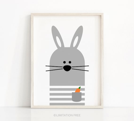 Bunny Nursery Art Print, Gray Kids Room Decor
