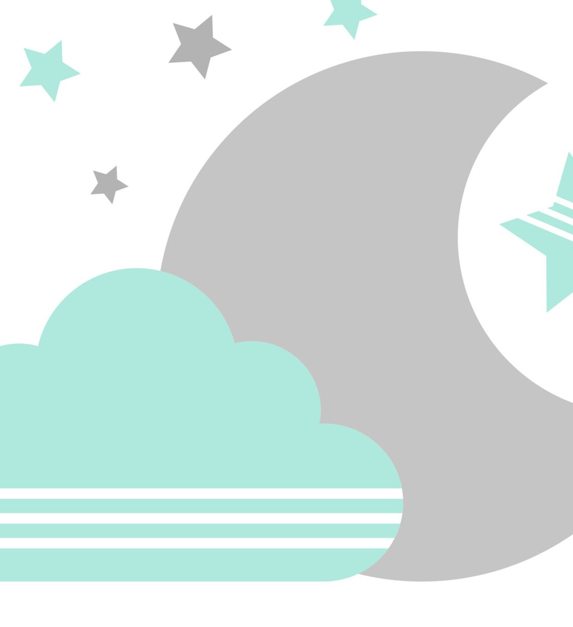 Moon and Stars Nursery Art Print, Mint Green Gray - Image 4