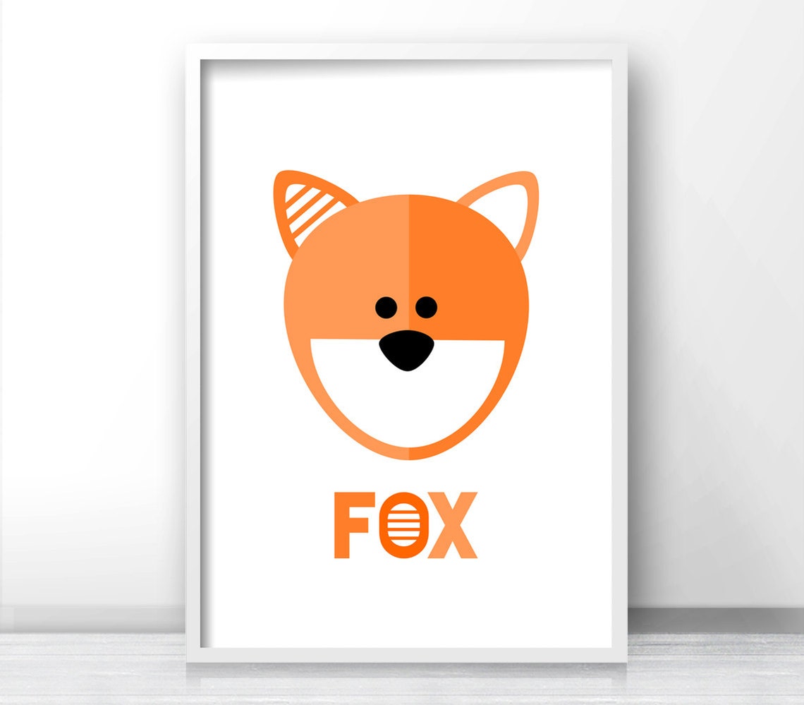 Orange Geometric Fox Head Kids Animal Nursery Wall Poster Fox Decor - Image 3