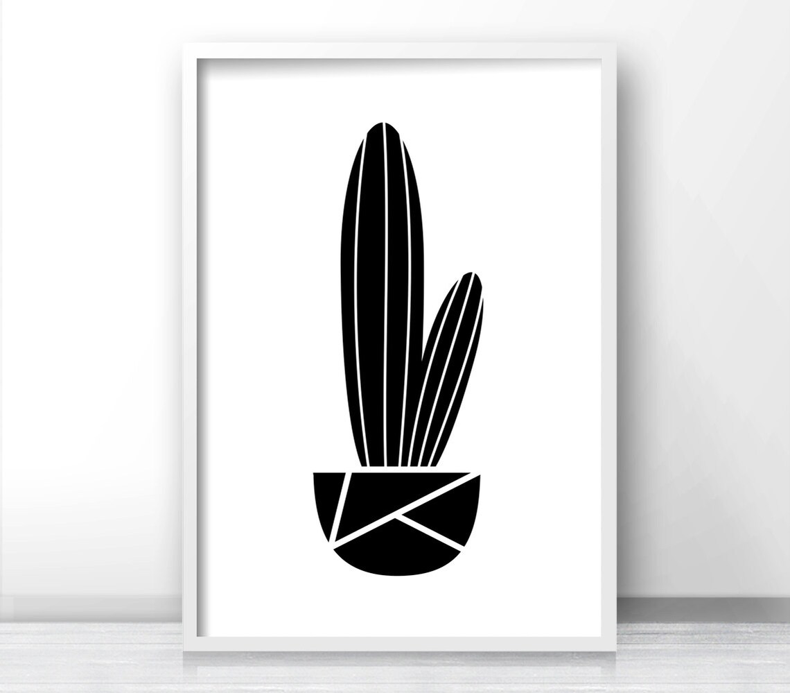 Cactus Black and White Modern Wall Art Poster - Image 4