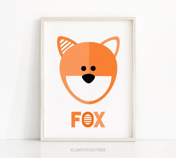Orange Geometric Fox Head Kids Animal Nursery Wall Poster Fox Decor