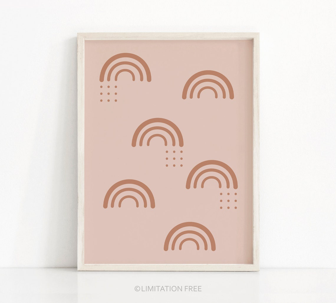 Pink Boho Rainbow Pattern Nursery Print Girl Kids Room Wall Art