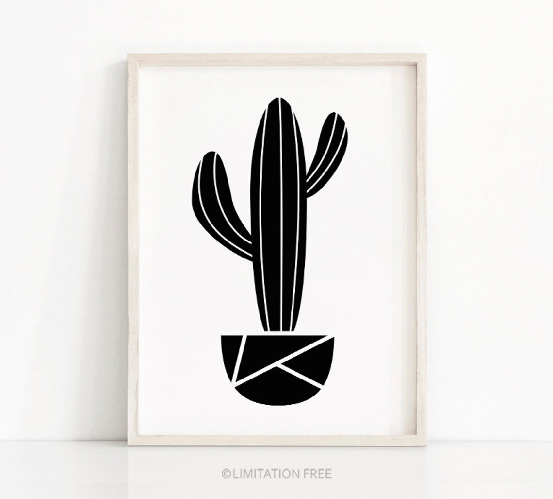Cactus Black and White Minimalist Wall Art Print