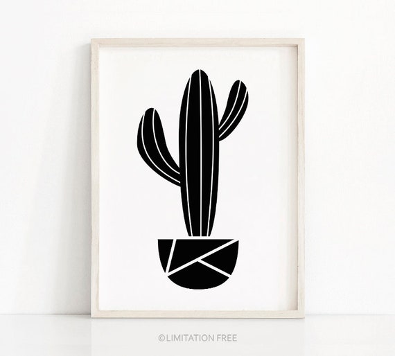 Cactus Black and White Minimalist Wall Art Print