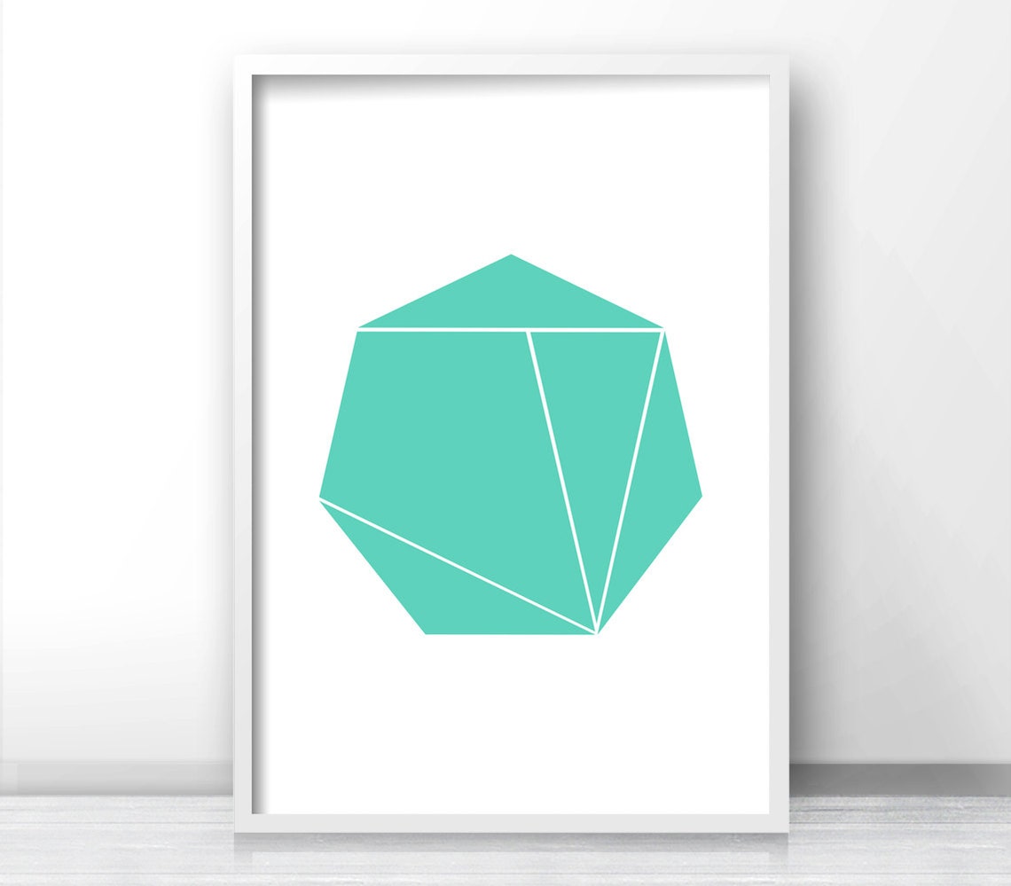 Mint Green Geometric Faceted Polygon Abstract Minimalist Wall Print - Image 3