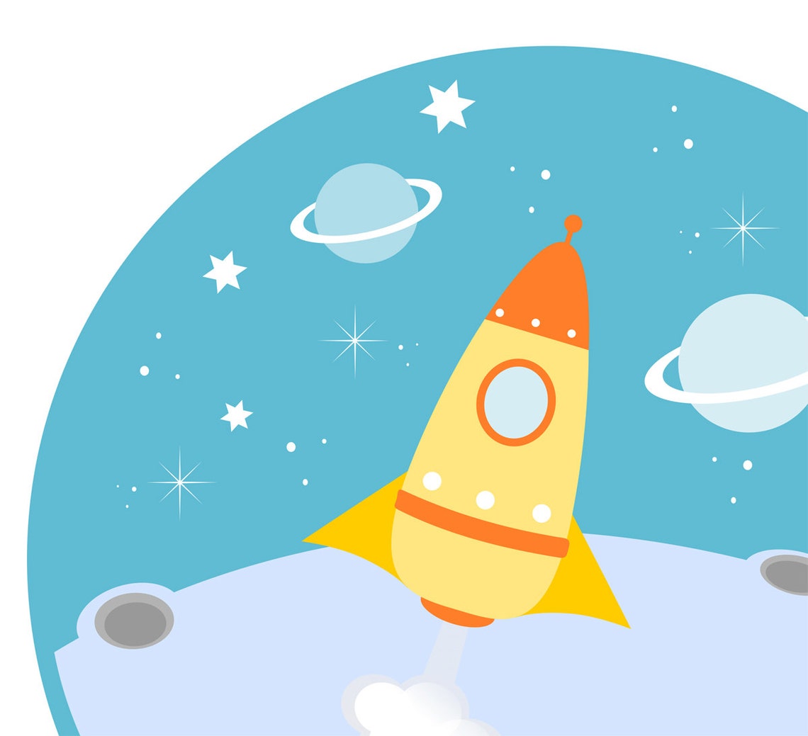 Rocket Launching From Moon Outer Space Kids Nursery Wall Poster Decor - Image 4