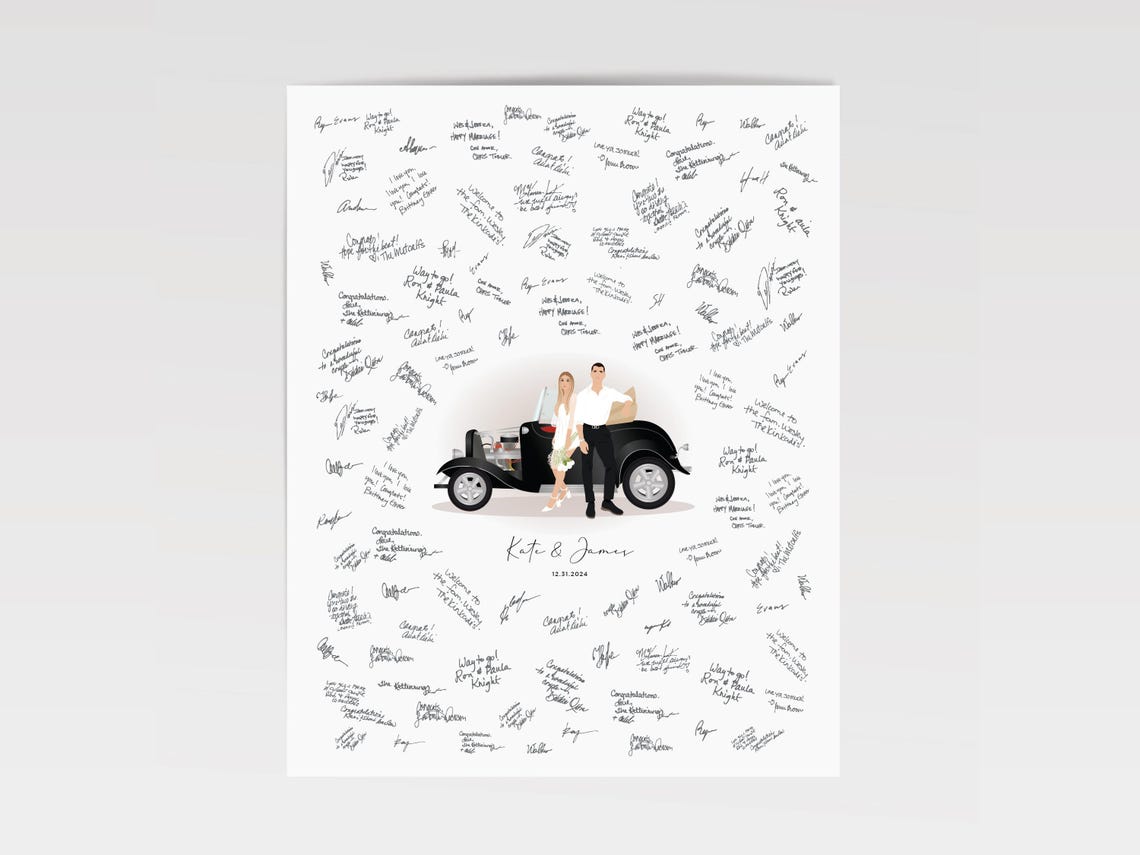 Personalized Wedding Guest Book Alternative Illustrated Couple Poster - Image 5