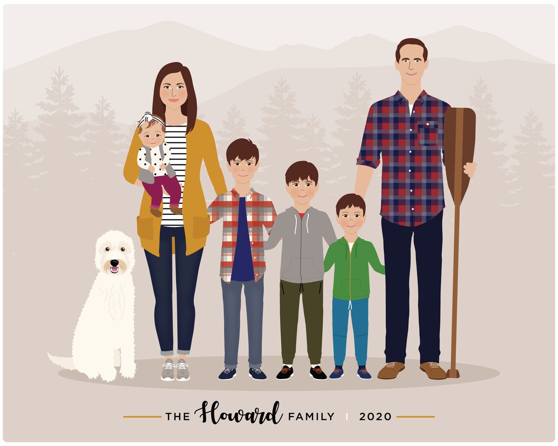 Custom Portrait With Pets, Personalized Art