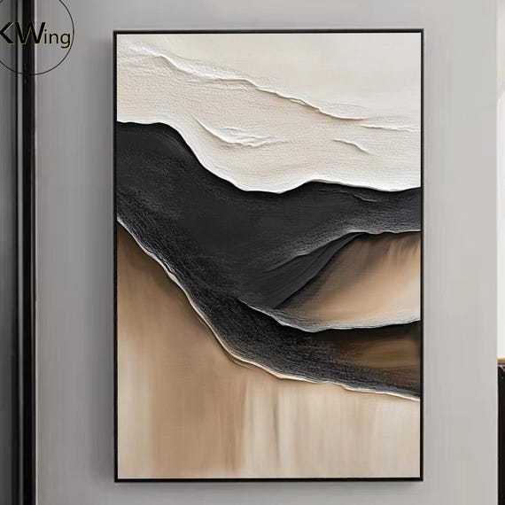 3d Black White And Beige Textured Painting Beige White Minimalist Abstract Painting Black And White Texture Wall Art Neutral Wall Decor