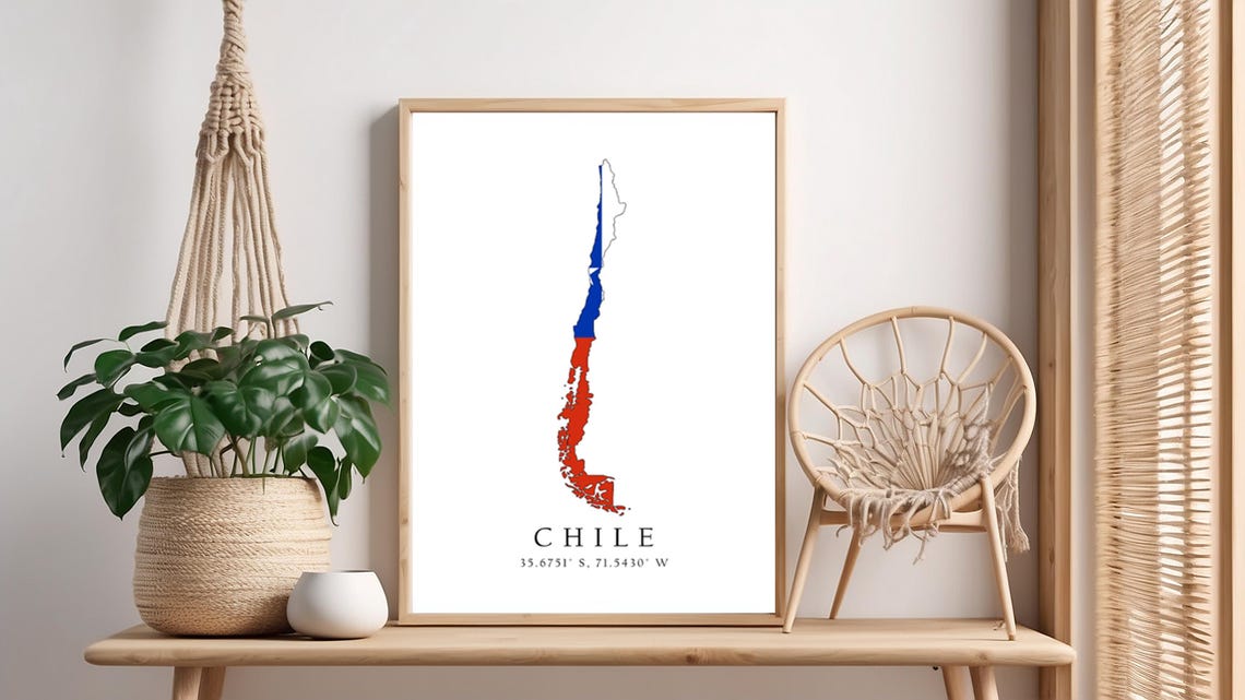 Chile Flag Map Tricolor Country Silhouette Coordinates Poster
