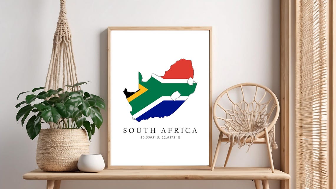 South Africa Map Print Flag Latitude Longitude Coordinates Poster Wall Art Home Dcor