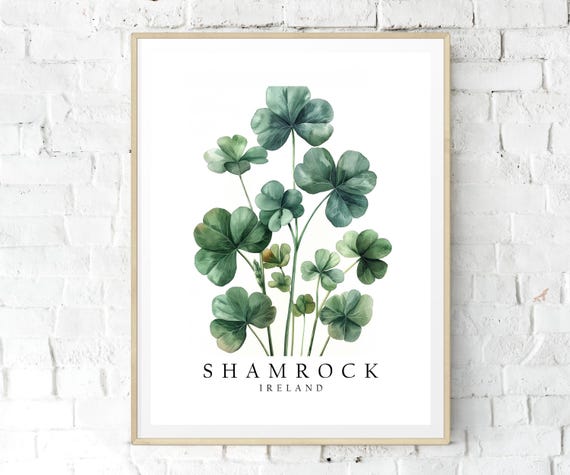 Shamrock Ireland Travel Poster, National Flower Print