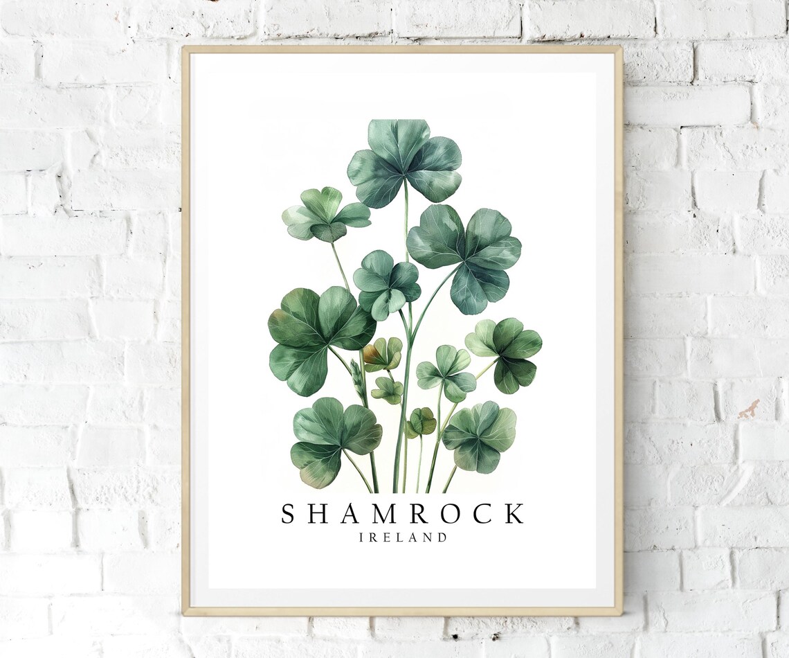Shamrock Ireland Travel Poster, National Flower Print