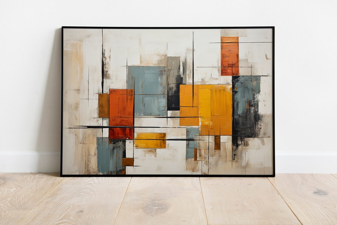 Mid Century Abstract Geometric Color Blocks Modern Art Poster