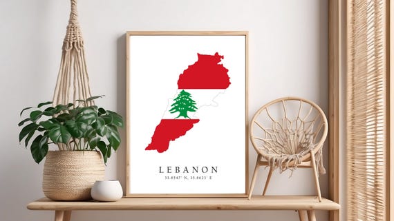 Lebanon Map Print, Latitude Longitude Coordinates