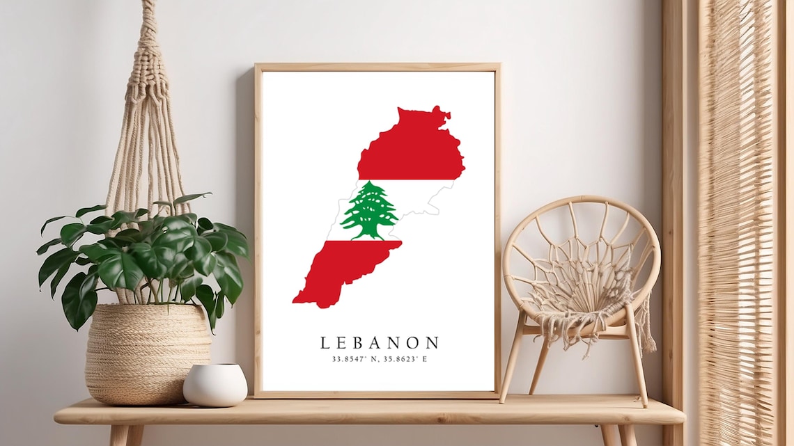 Lebanon Map Print, Latitude Longitude Coordinates