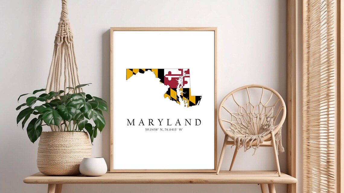 Maryland Map Print, Latitude Longitude Coordinates Poster