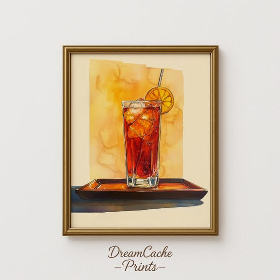 Summer Beverage Watercolor Print Iced Tea Art Refreshing Drink Kitchen Wall Decor Ink And 118