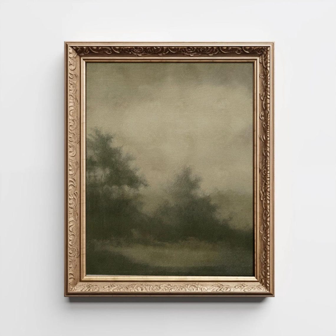 Moody Dark Green Trees Abstract Tonalist Neutral Landscape Poster
