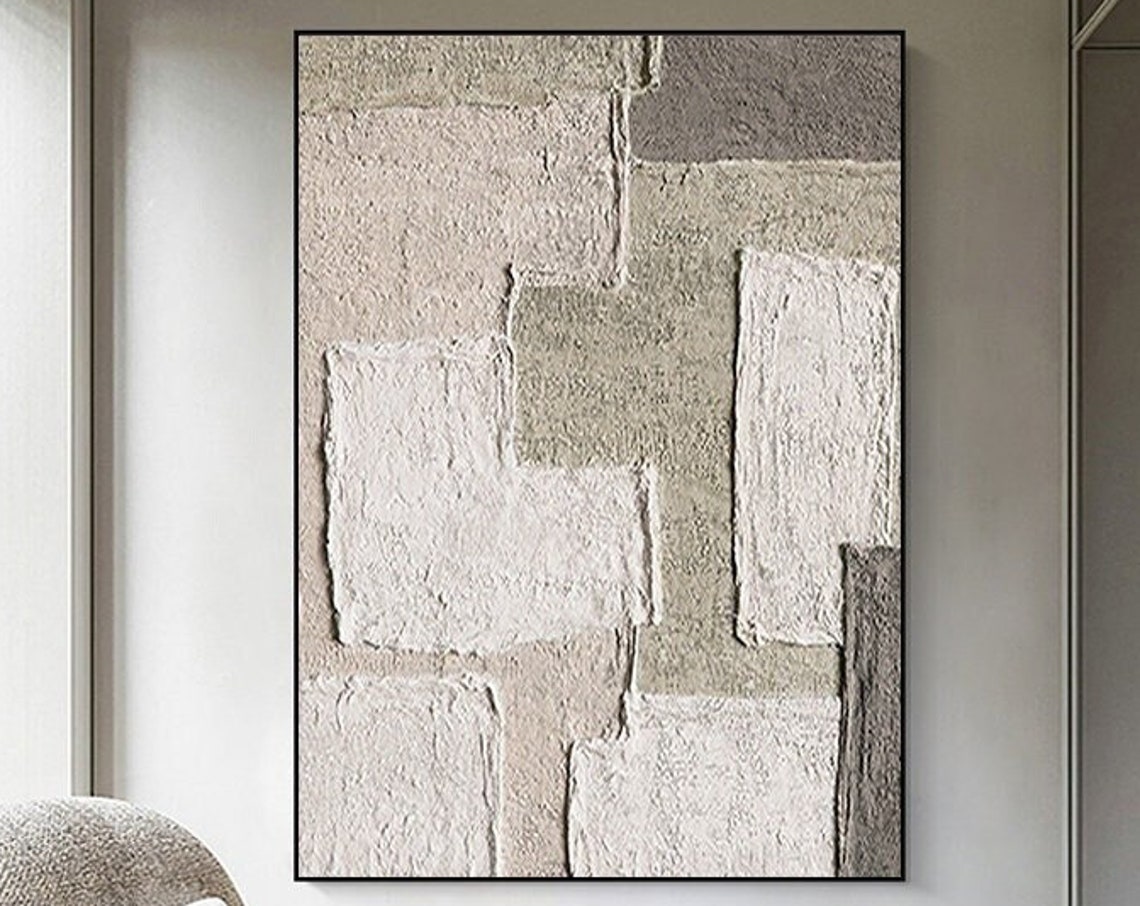 Grey Square Blocks 3D Textured Minimalist Abstract Vertical Wall Art