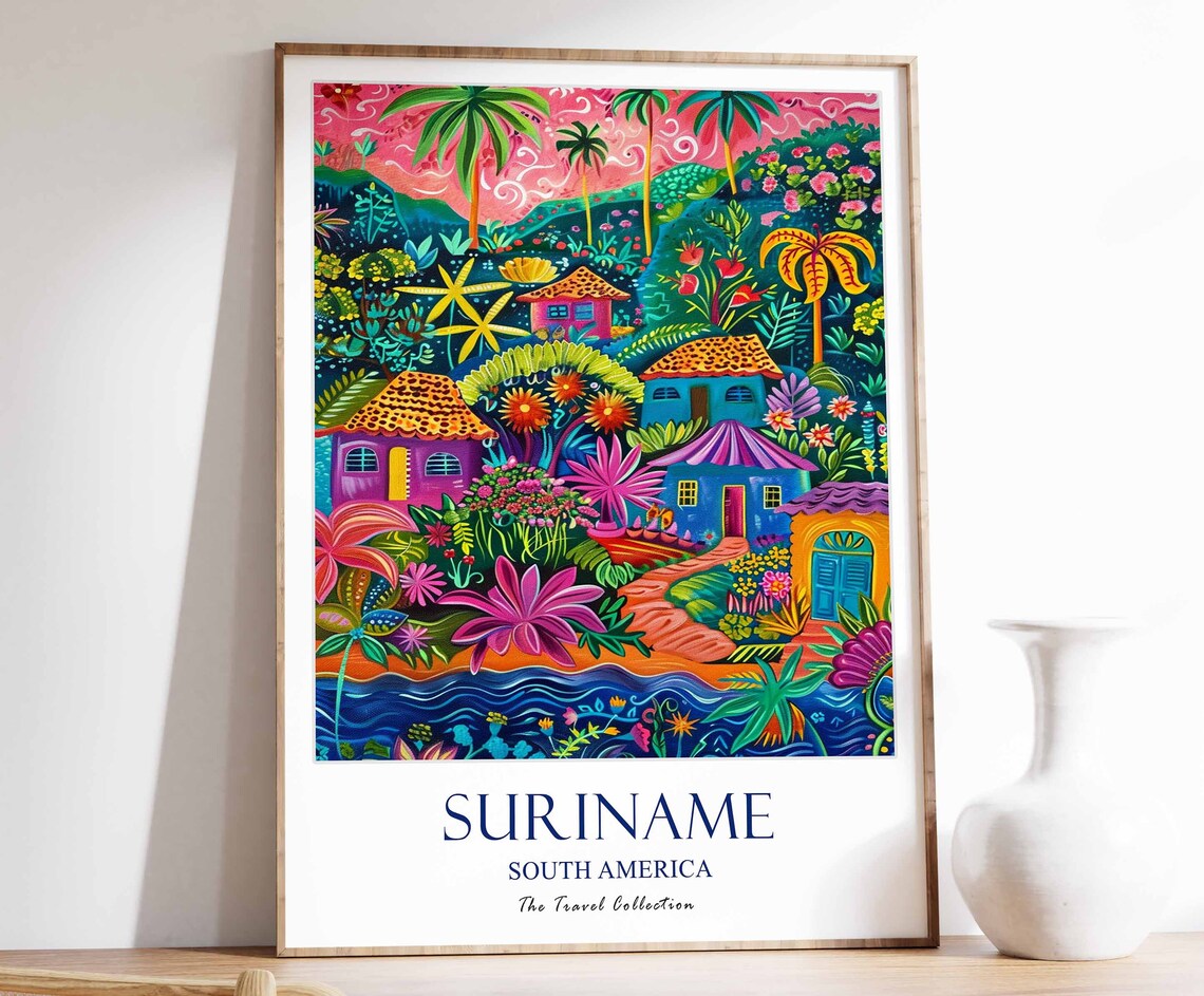 Suriname Print Travel Poster South America Wall Tropical Decor Botanical Latin Gift