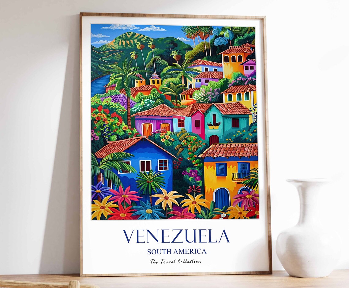 Venezuela South America Colorful Folk Village Travel Collection Poster