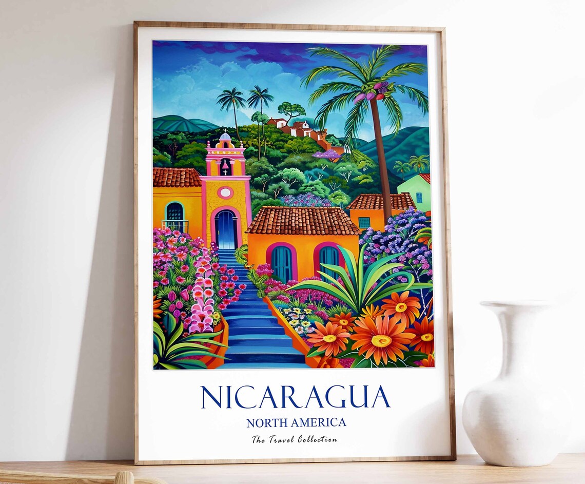 Nicaragua Travel Poster, Tropical Decor Art Print