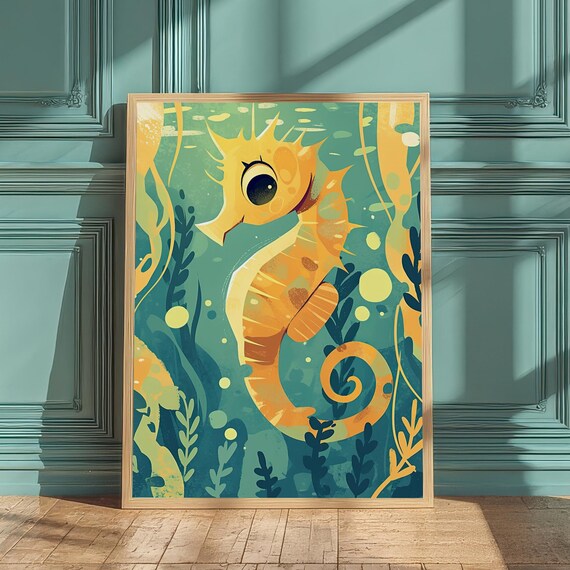 Adorable Seahorse Print Under The Sea Nursery Wall Art Whimsical Ocean Decor Instant