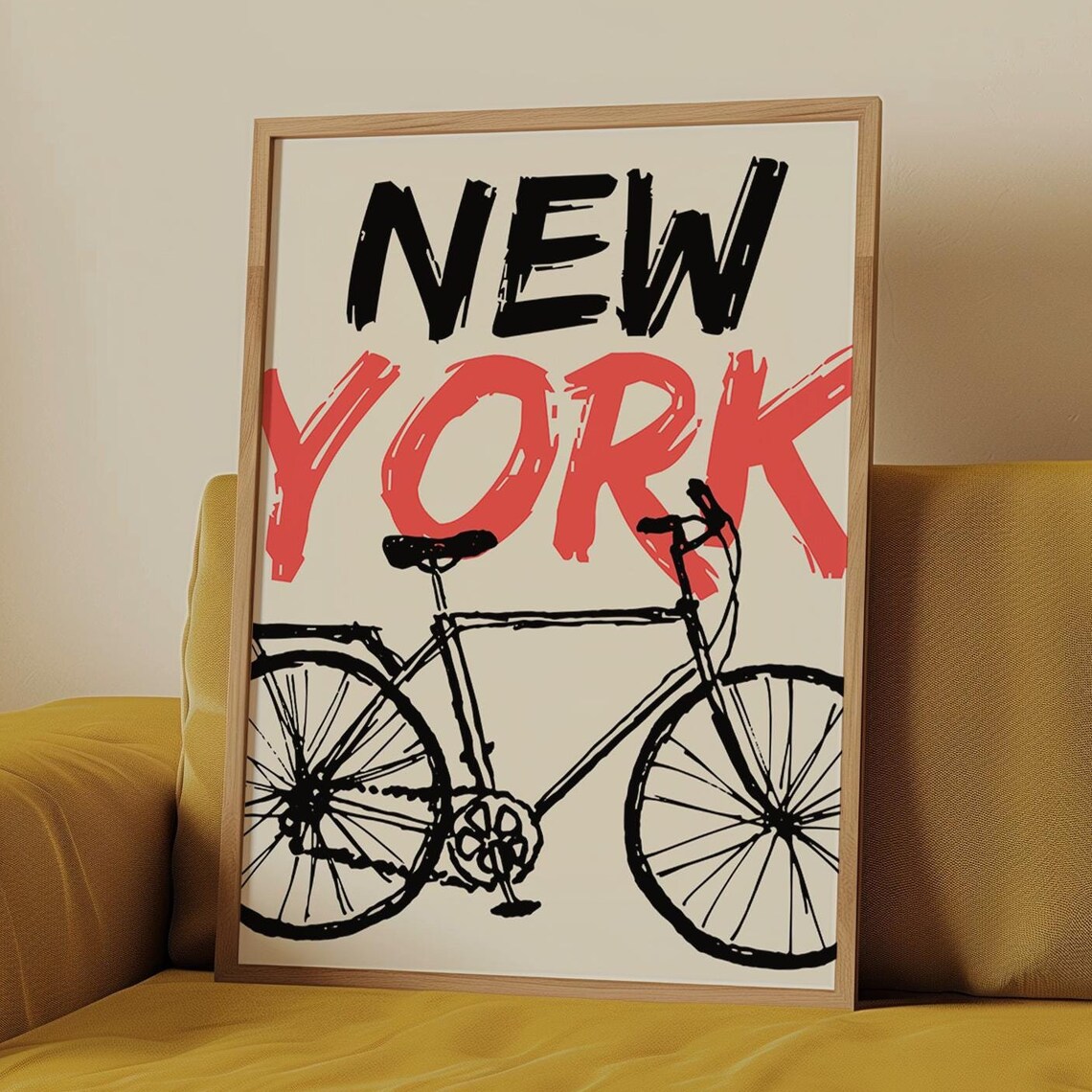 New York City Bicycle Brush Lettering Sketch Typography Poster