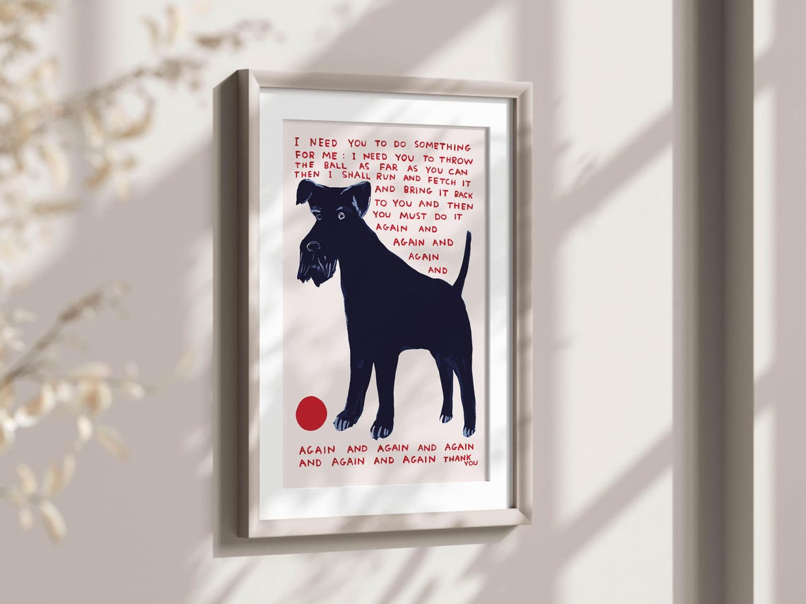 David Shrigley Black Dog Throw The Ball Again Funny Fetch Poster - Image 2