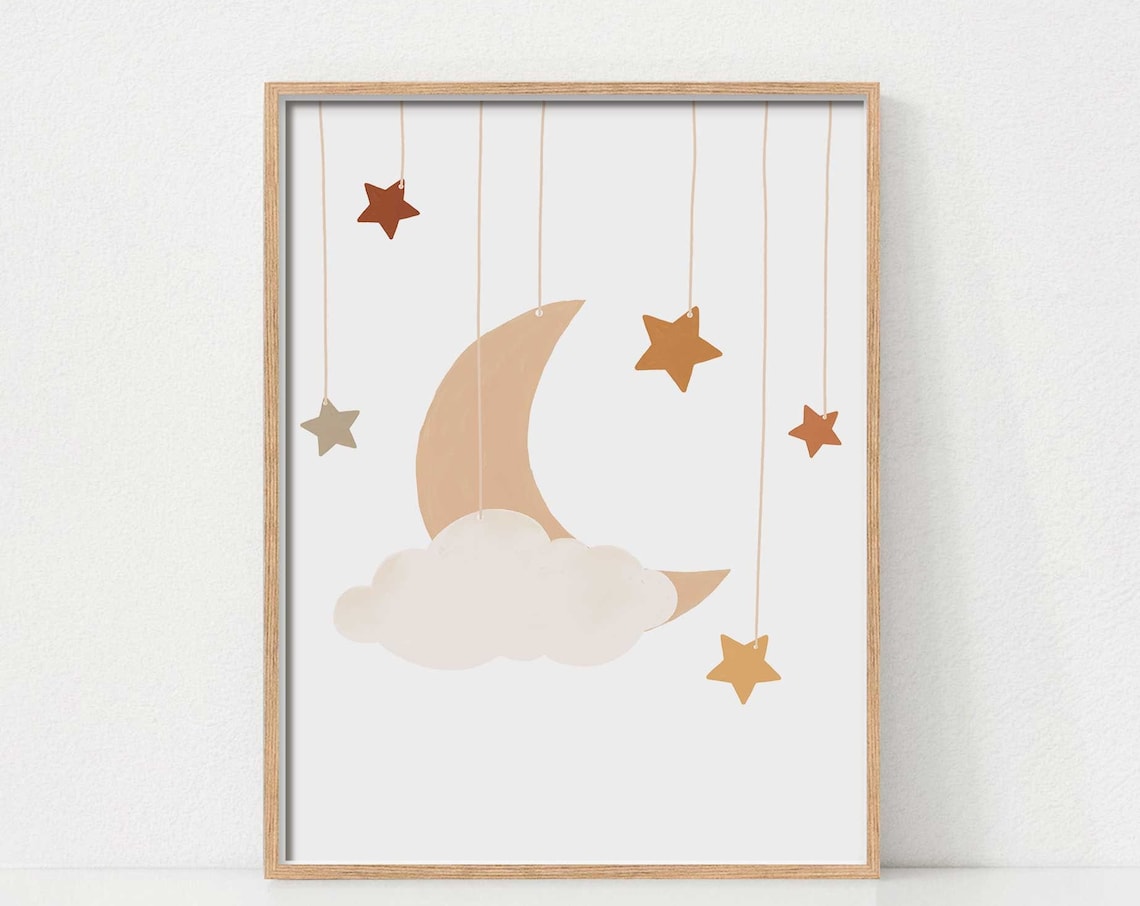 Dreamy Boho Moon Stars Art Print for Nursery Decor