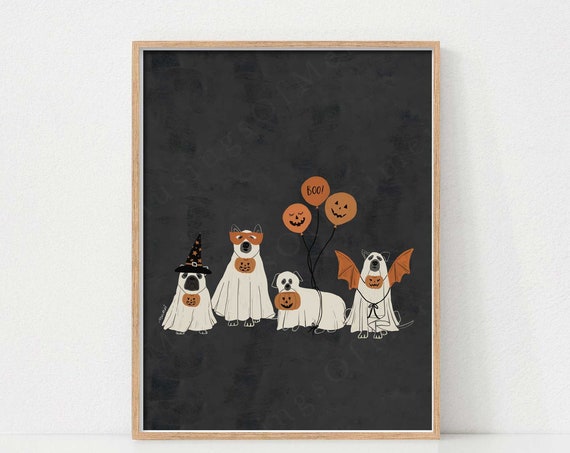Halloween Dogs Art Print, Dog Family Lovers
