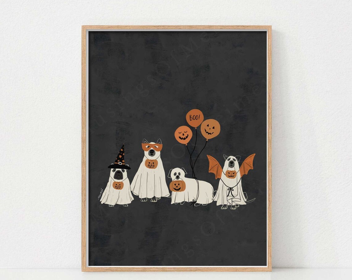 Halloween Dogs Art Print, Dog Family Lovers