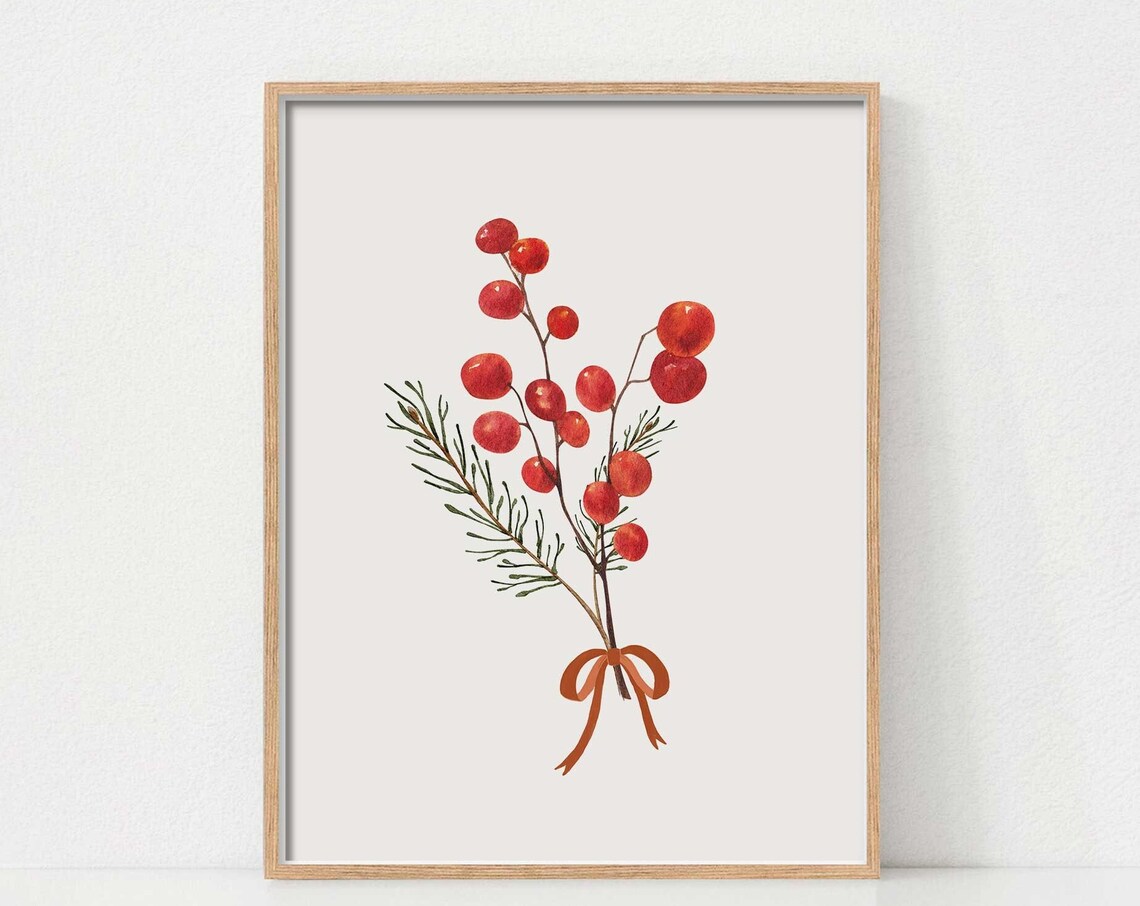 Christmas Berries Scandinavian Christmas Art Print