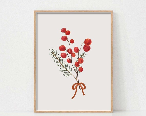 Christmas Berries Scandinavian Christmas Art Print