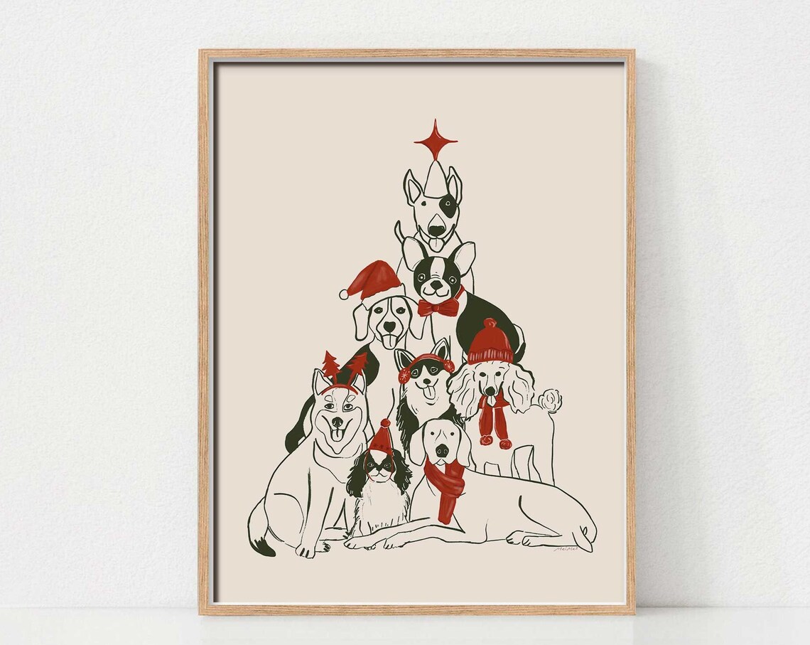 Christmas Dog Print Art, Dog Lovers Holiday Decor