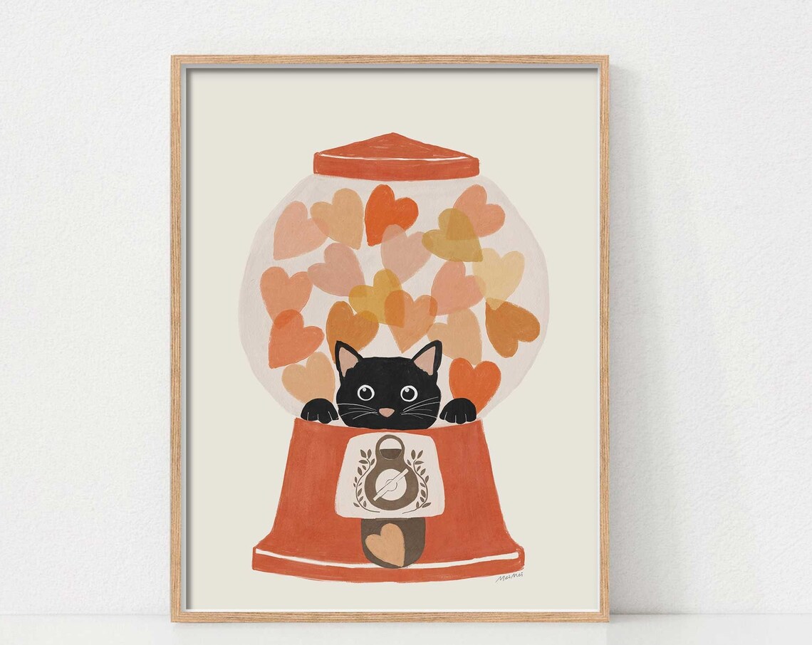 Cat in Bubble Gum Machine Kids Classroom Art Print