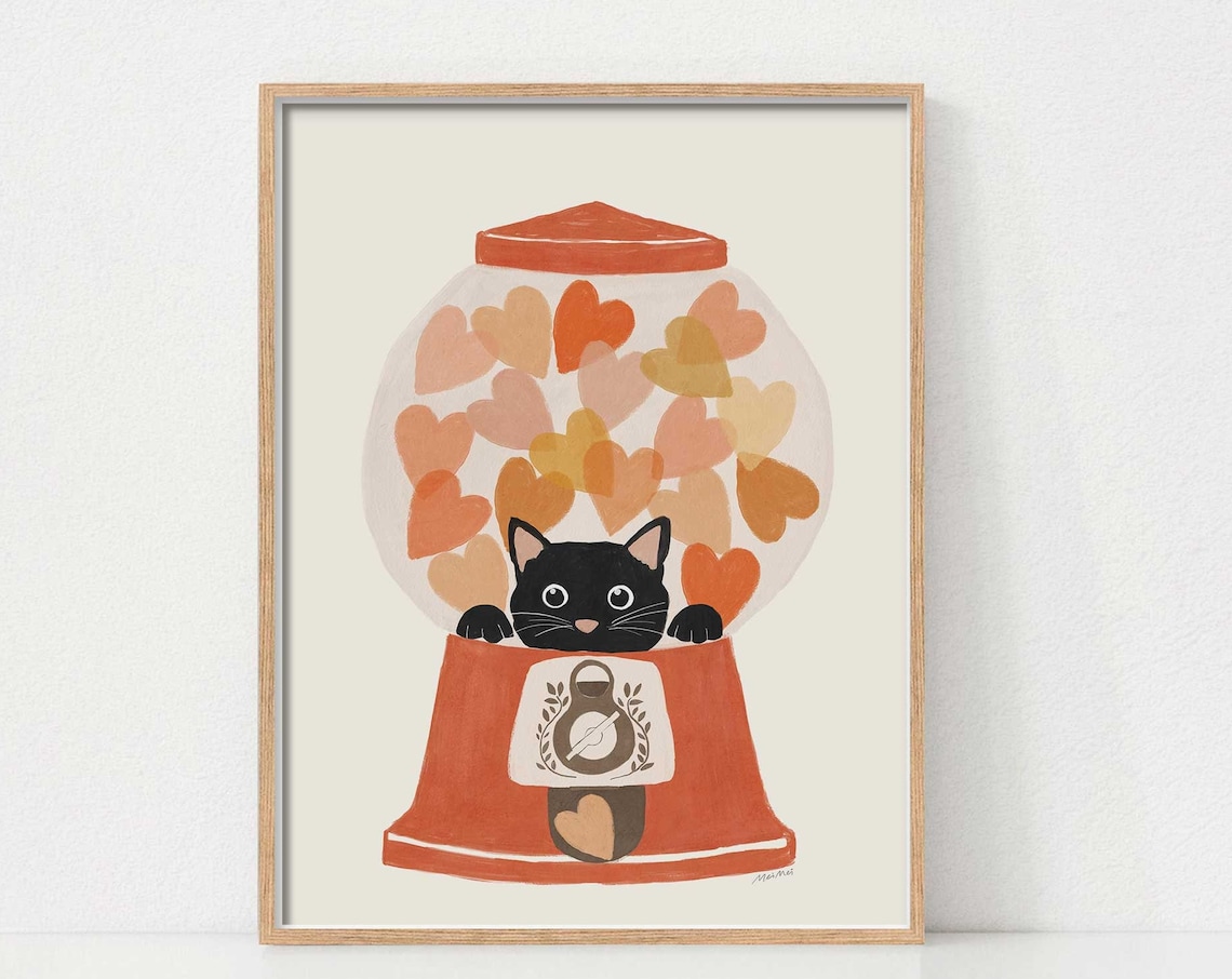 Cat in Candy Machine Art Print, Nursery Decor