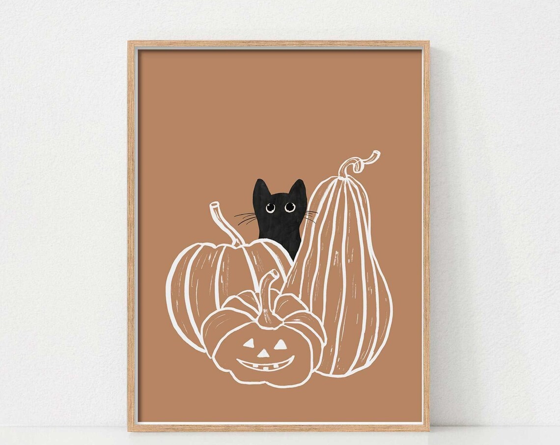 Halloween Cat and Pumpkin Poster, Fall Decor - Image 3