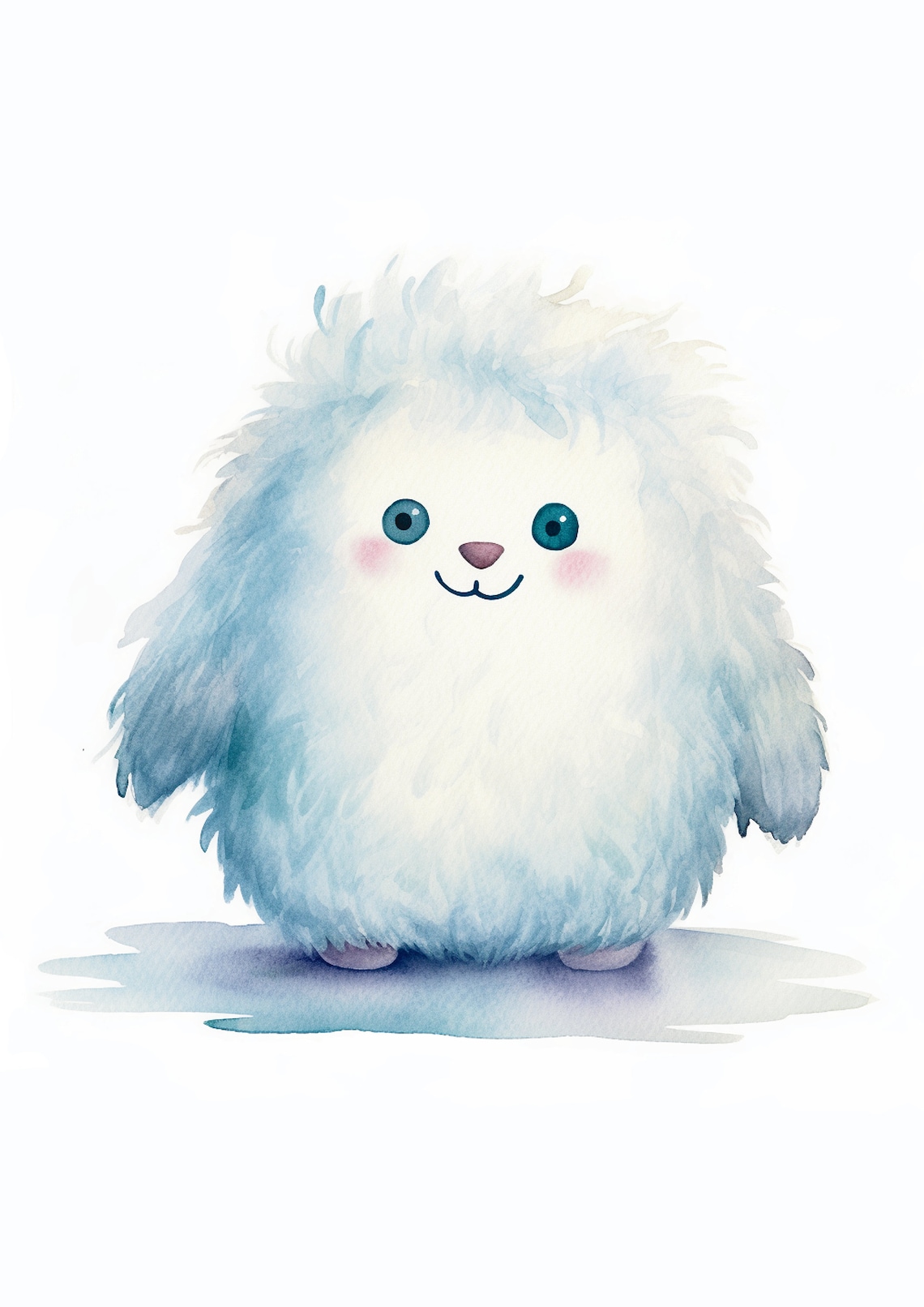 Fluffy White Monster Watercolor Blue Eyes Nursery Animal Poster - Image 3