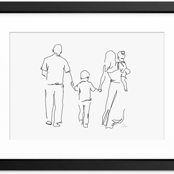 Family Art Family Illustration Family Drawing Family Portrait Family Gift Mothers Day Print Fathers Day Print Line Art Line Drawing