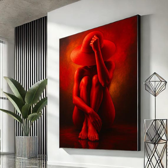 Sexy Red Woman Art Canvas Moody Nude Figure Painting For Living Room Modern Artistic Home Decor Sophisticated