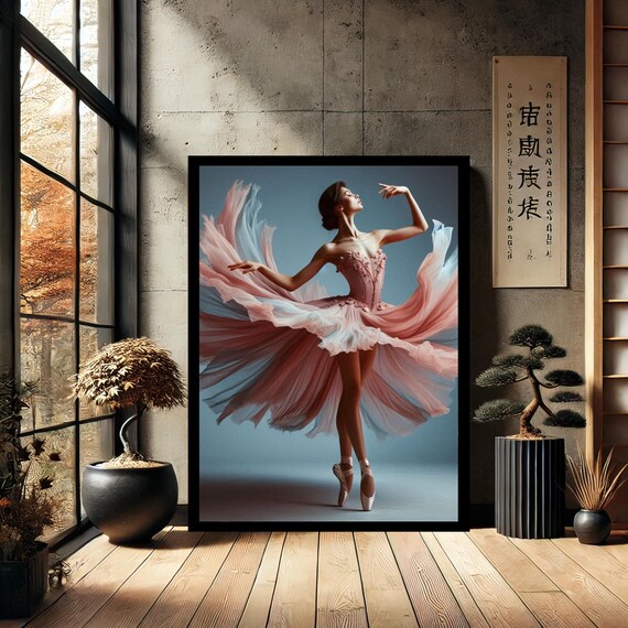 Pink Ballerina Woman Dance Dancer Modern Canvas Wall Art Abstract Home Decor Print