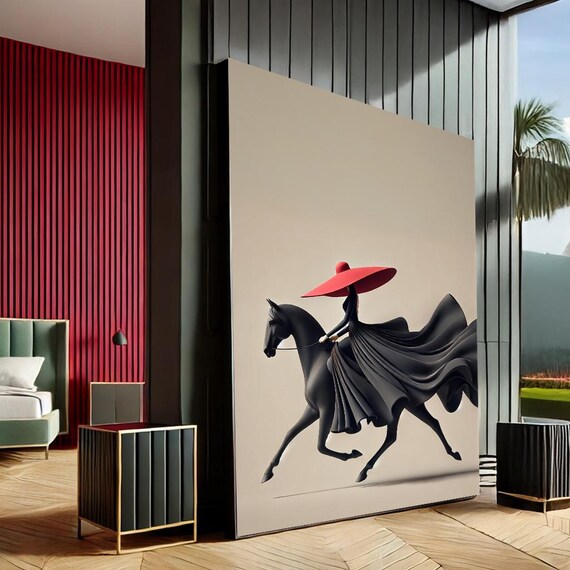 Abstract Woman On Horse Canvas Wall Art Print Modern Minimalist Style For Home Decor