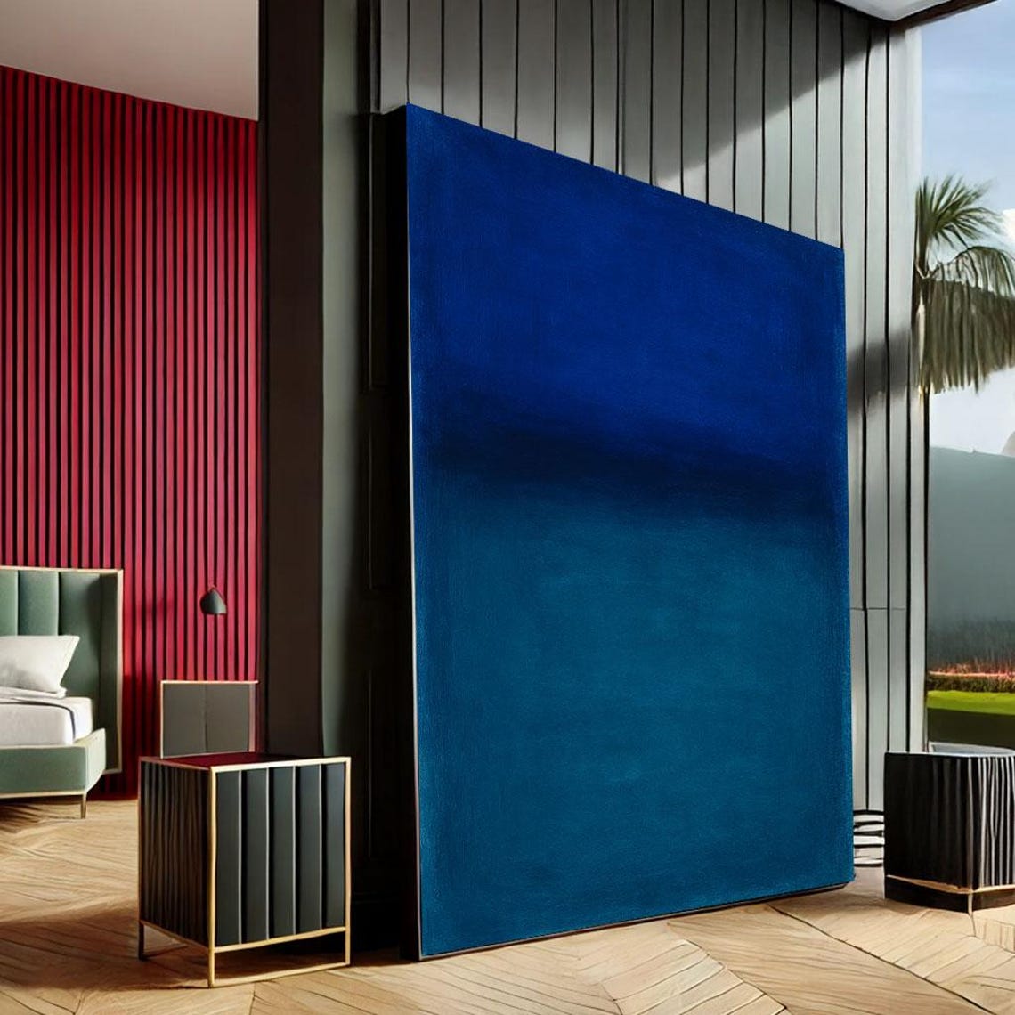 Deep Blue Abstract Color Field Canvas Style Oversized Modern Wall Art