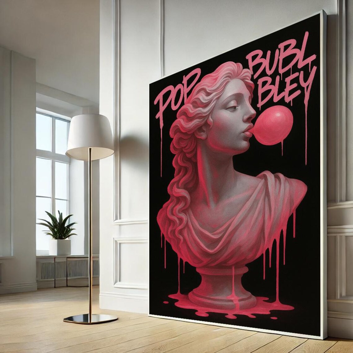 Bubblegum Bust Greek Statue Pop Street Art Pink Drip Modern Wall Poster